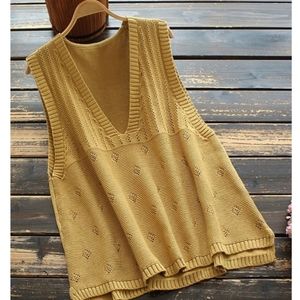Cellabie Mustard Picot V-Neck High-Low Sweater Vest